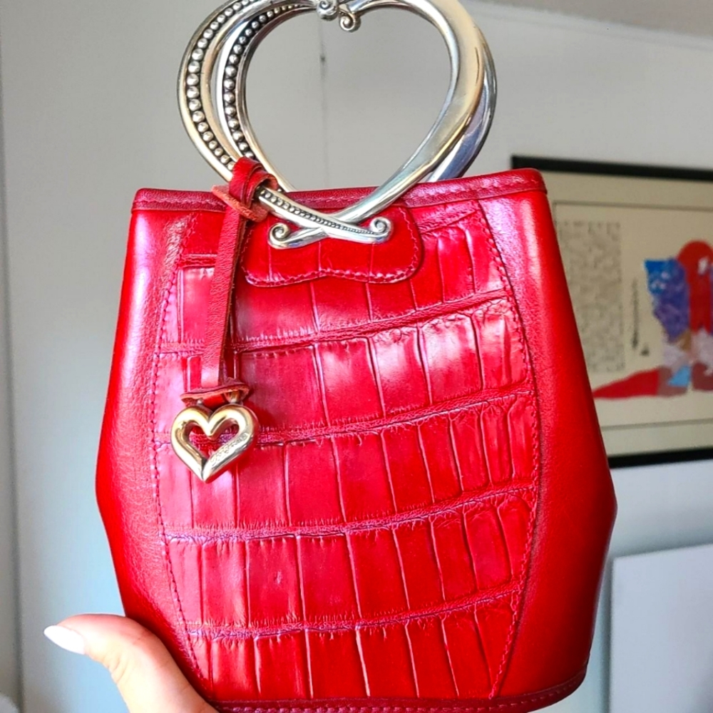 BRIGHTON CORAZON RED PURSE WITH DOUBLE HEART HANDLE